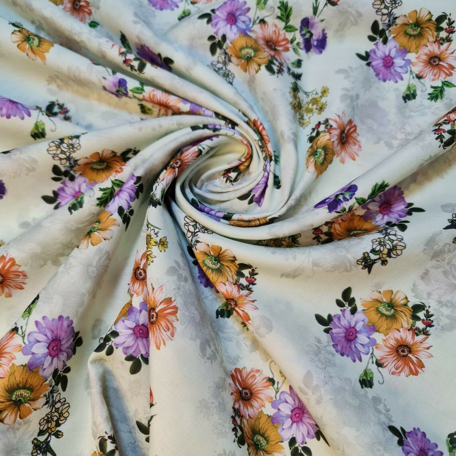 Digital Floral Print Muslin Polyester Soft Dress Drape Craft Fabric 44" - 112 cm Wide Sold As 1 Meter Pre - Cut Lengths (Design 7) — image 1