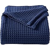 100% Cotton Waffle Weave Bed Blanket | Soft, Breathable, and Lightweight Blanket for All-Season | Perfect for Layering | Brielle Collection (King, Navy)