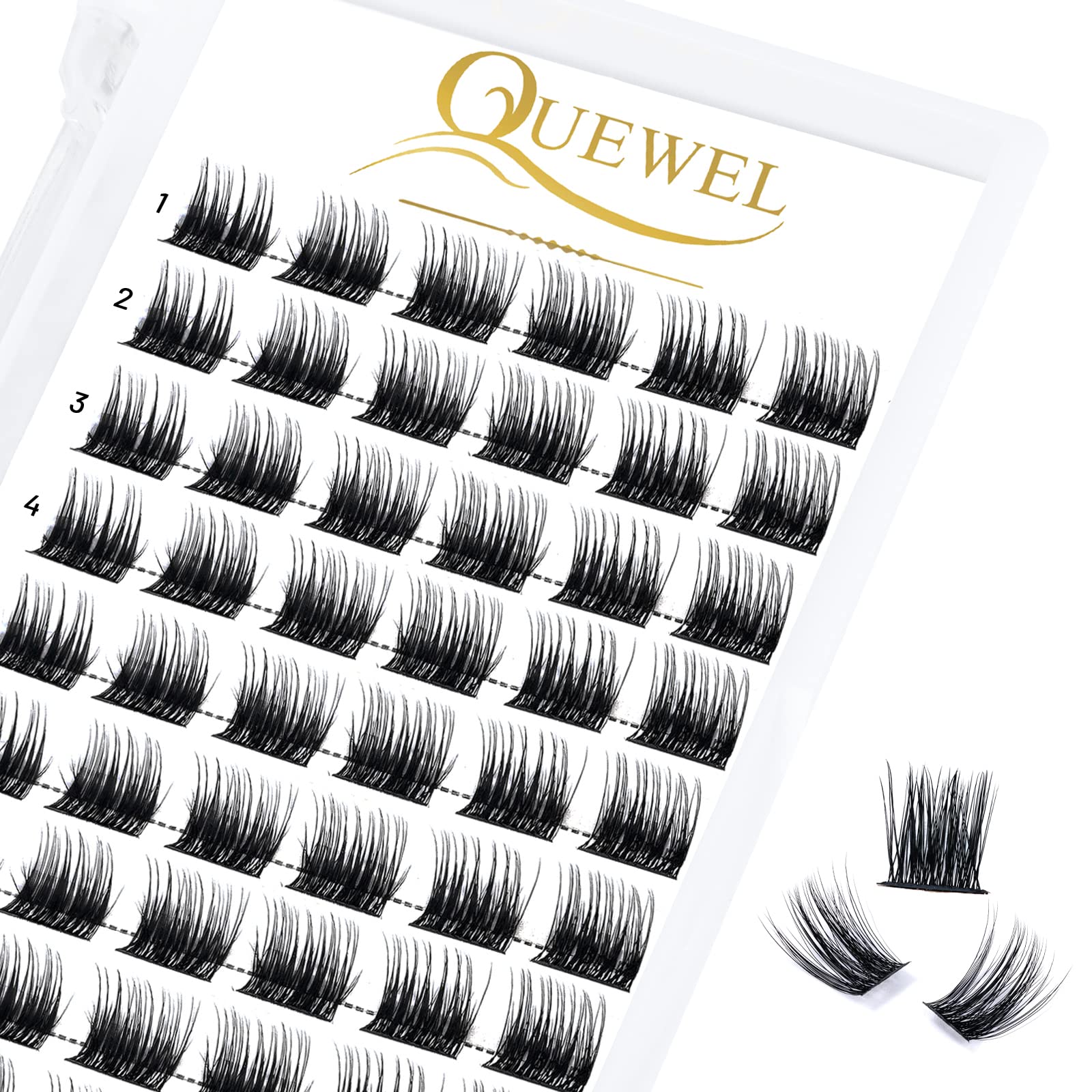 QUEWEL Cluster Lashes 72 Pcs Wide Stem Individual Lashes C/D Curl 8-16mm Length DIY Eyelash Extension False Eyelashes Soft for Personal Makeup Use at Home (Lovely02-D-10) — image 1