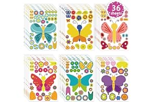 DUJAA 36 Sheets Spring Stickers for Kids Make a Face Butterfly Stickers Make Your Own Stickers Games Party Favors for Festival Gifts Rewards Arts Crafts School Projects Butterfly Birthday Party Supplies