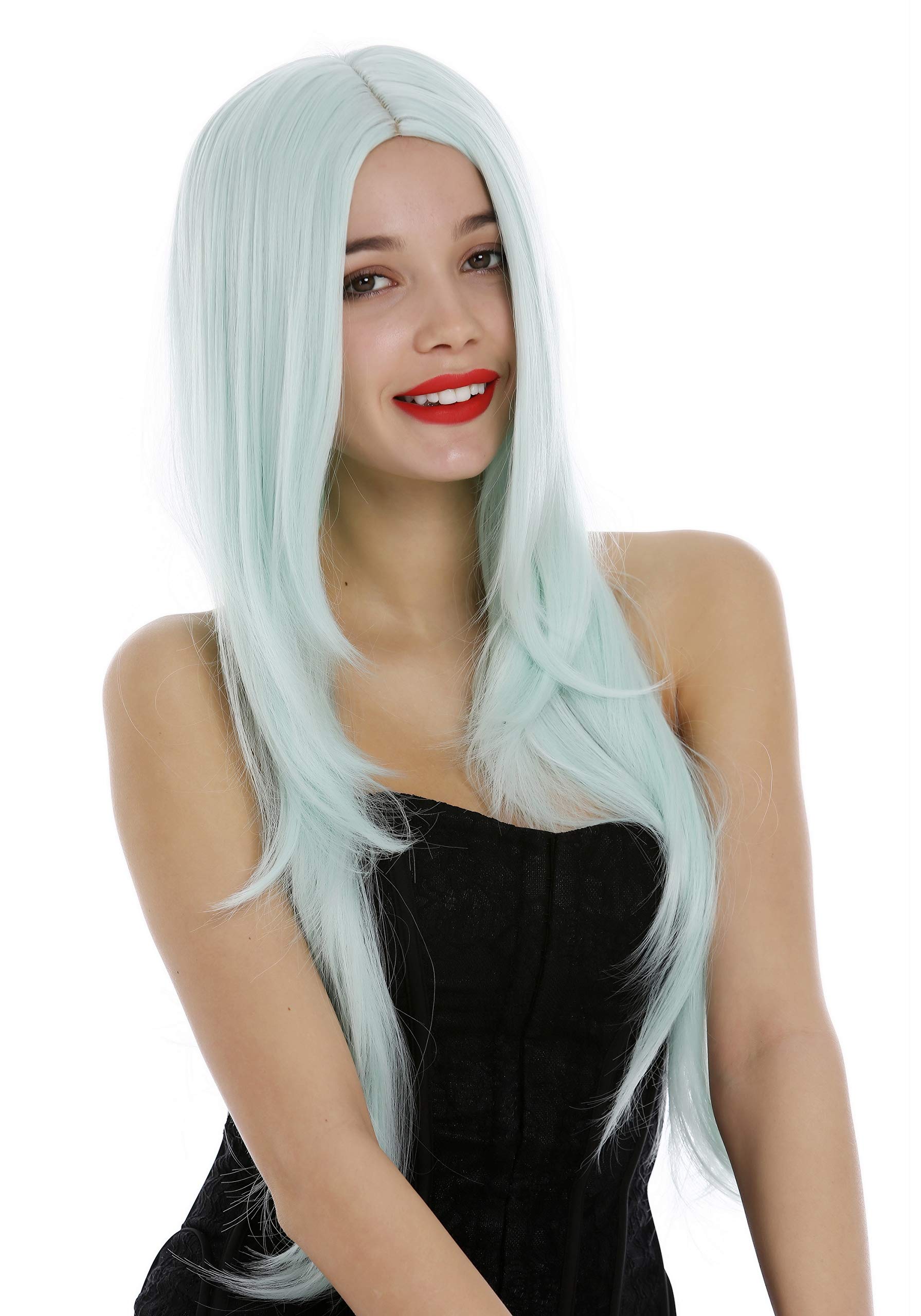 WIG ME UP - 3217-T5507 Lady Wig very long parting layered straight sleek light green Mermaid Fairy
