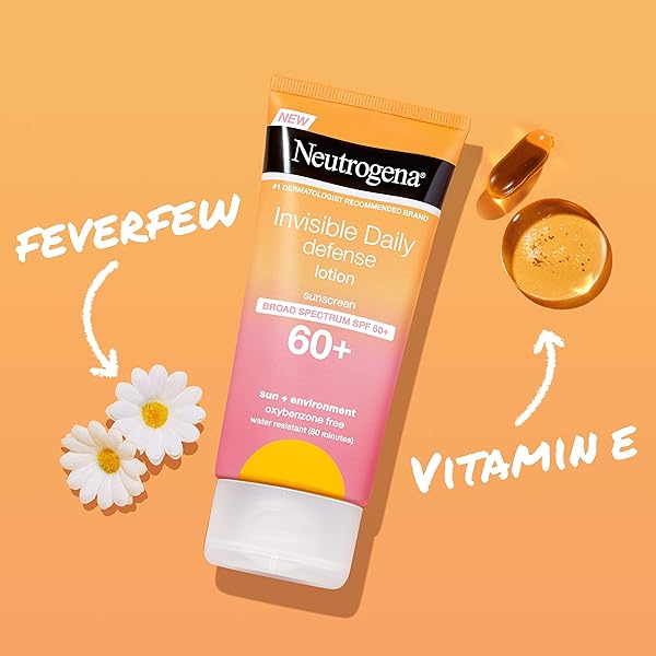 NEUTROGENA INVISIBLE DAILY DEFENSE SUNSCREEN LOTION, BROAD SPECTRUM SPF 60+, OXYBENZONE-FREE & WATER-RESISTANT, SUN & ENVIRONMENTAL AGGRESSOR PROTECTION, ANTIOXIDANT COMPLEX, 3.0 FL. OZ