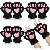 Geyoga 3 Pairs Cat Paw Gloves Kawaii Fur Plush Cat Bear Furry Paws Winter Fingerless Gloves Girls Women Gifts