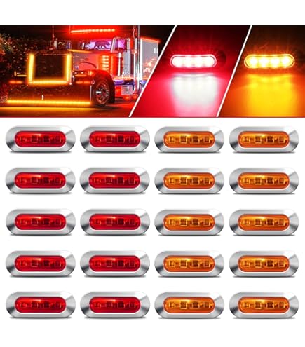 4-Pack 24V Truck Side Marker Lights - White Running + Amber Turn Signal With Demon Eye (5x4 Inch)