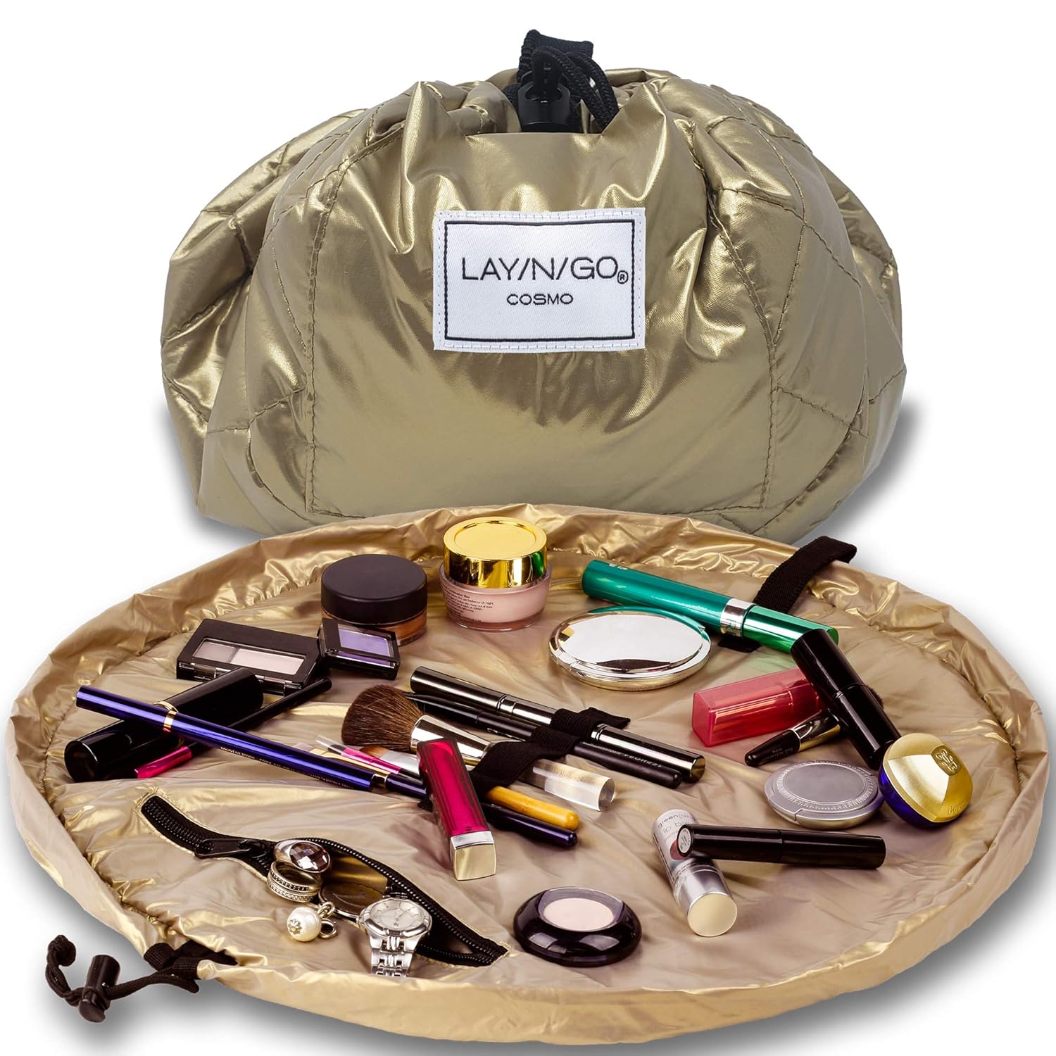 Lay-n-Go Drawstring Makeup Bag – Gold 