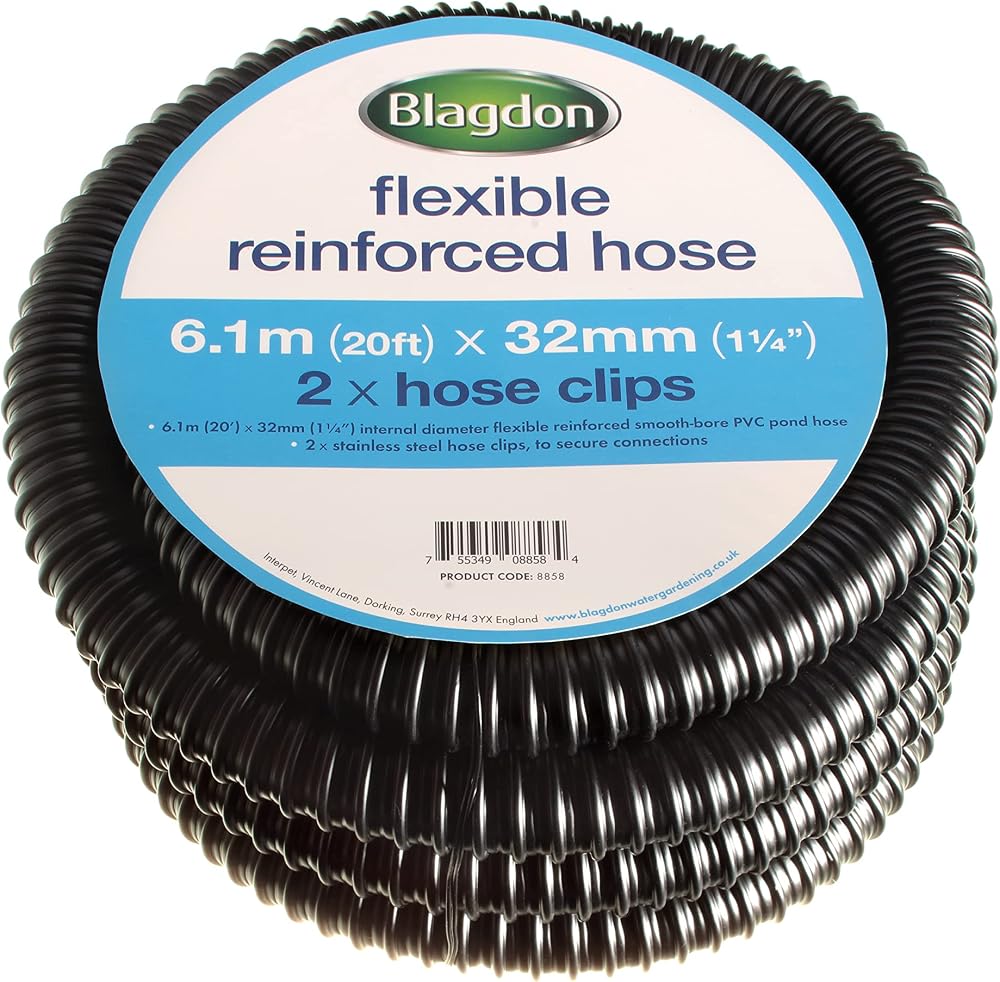 Blagdon Flexible Reinforced Pond Tubing 6.1m 32mm ID with 2 Clamps