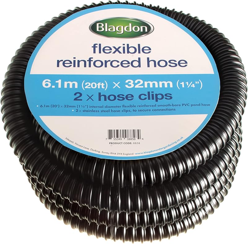 Blagdon Flexible Reinforced Pond Tubing 6.1m 32mm ID with 2 Clamps