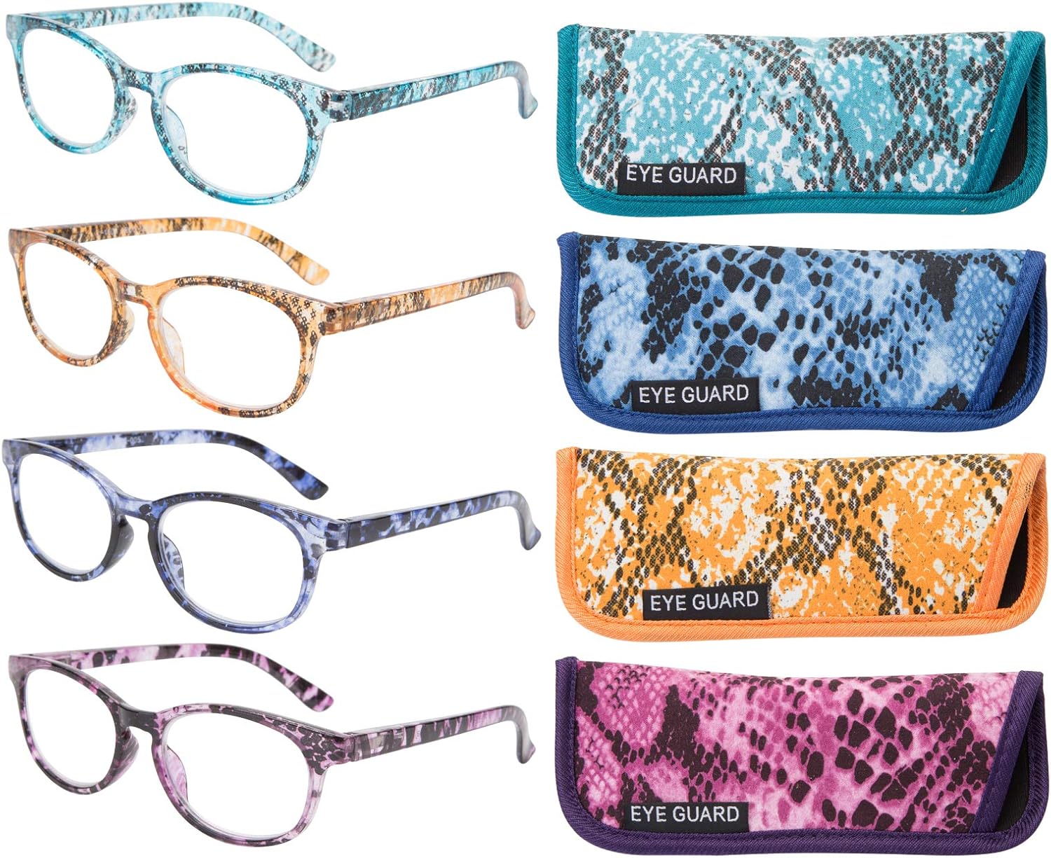 EYEGUARD Reading Glasses 4-Pack Stylish Pattern Frame Readers Fashion Ladies Glasses for Women (4 Color, +1.00)