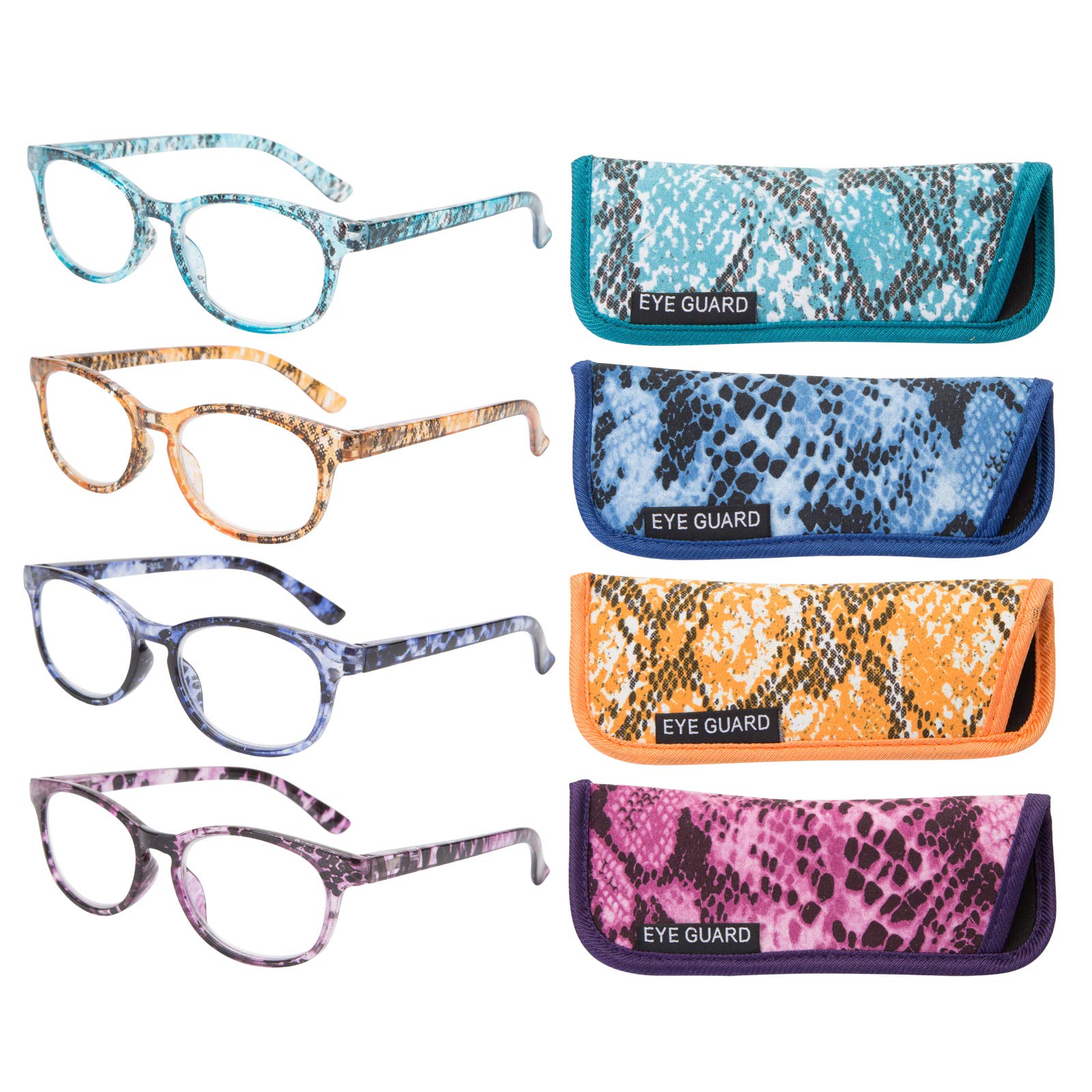 EYEGUARD Reading Glasses 4-Pack Stylish Pattern Frame Readers Fashion Ladies Glasses for Women (4 Color, +1.00)