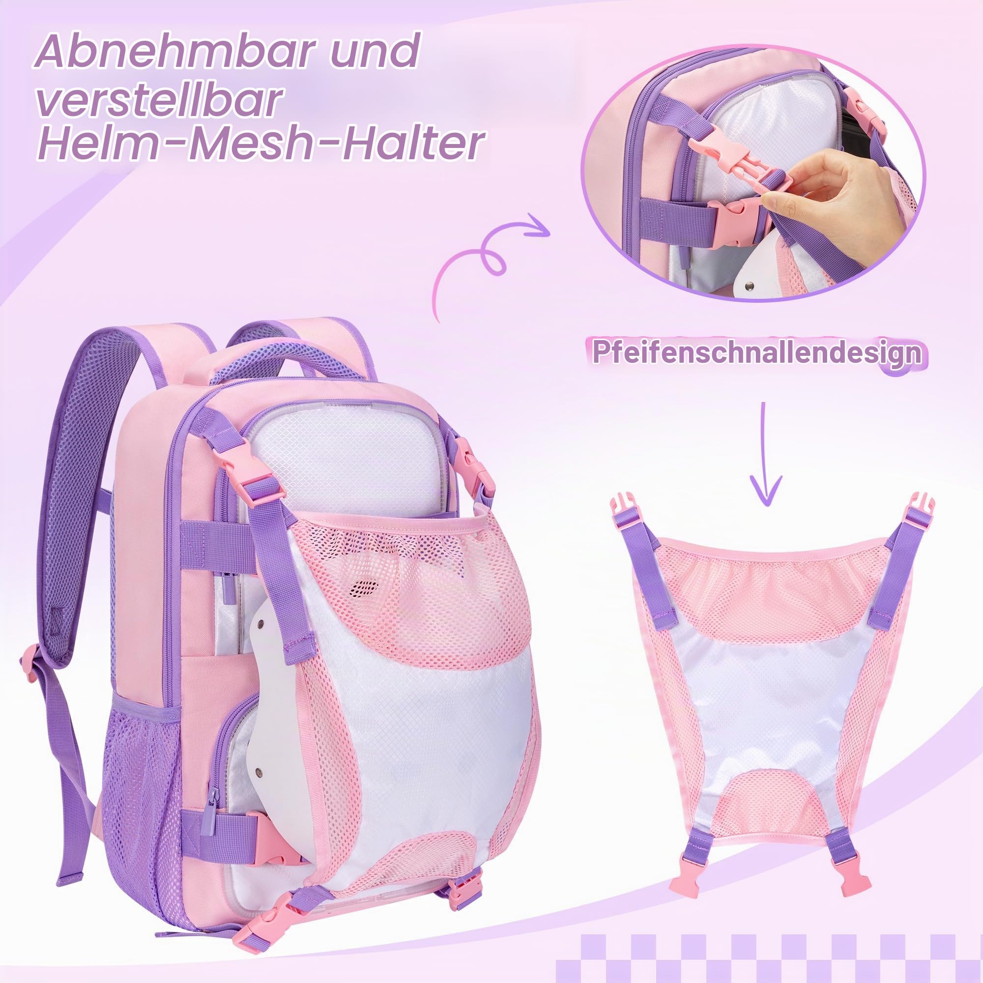 GOBUROS Skateboard Rucksack mit verstellbaren Board Gurten und Helmhalter 3