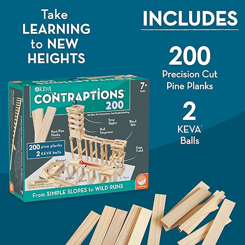 MindWare KEVA Contraptions, Wooden Blocks Building Set, Marble Run