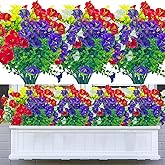 DRT DERUITAI Outdoor Fake Artificial Flowers,8 Bundles UV Resistant Plastic Flowers for Outside,Faux Flower for Outdoors Home Décor(Mix Colors)