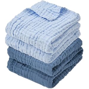 Aablexema Muslin Baby Blanket 6-Layer 43"x43", 2-Pack, Light Blue & Navy | Soft Cotton Receiving Blanket for Infant Swaddle B