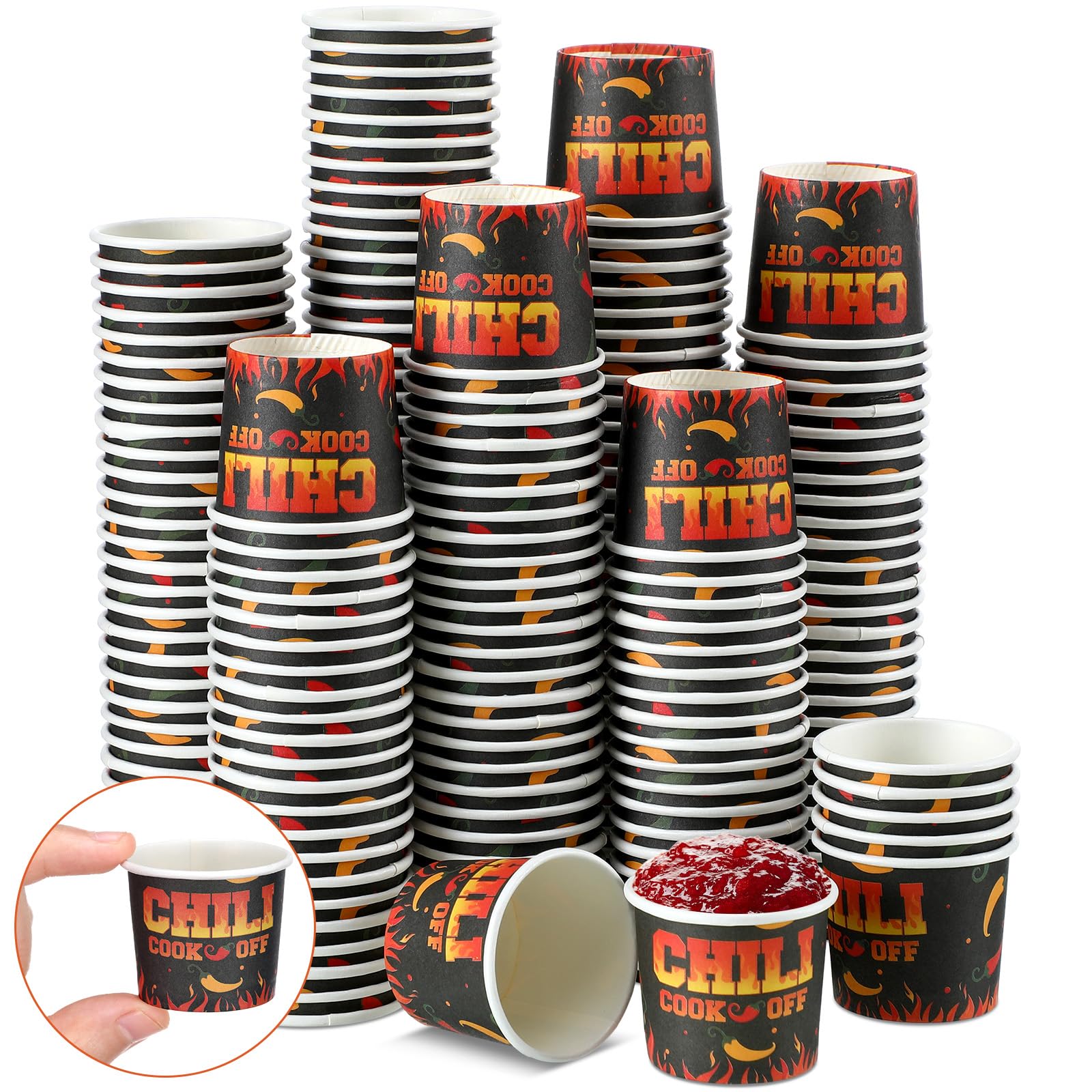Photo 1 of Teenyyou 600 Pcs 2 oz Chili Cook off Decorations Mini Chili Cook off Cups Disposable Food Sample Cups Small Tasting Paper Bowls for Mexican Party Supplies
