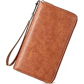 BROMEN Womens Wallet Leather Large Wristlet Phone Holder Zip Around Clutch Purse