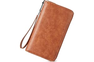 BROMEN Womens Wallet RFID Blocking Large Capacity Wristlet Phone Holder Zip Around Leather Clutch Purse Brown