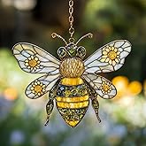 Daisy Bee Acrylic Suncatcher Honeycomb Window Hanging Ornament Stained Glass Effect Sun Catcher Garden Decor Valentines Day Decoration Gifts for Girlfriend Wife Women Teacher