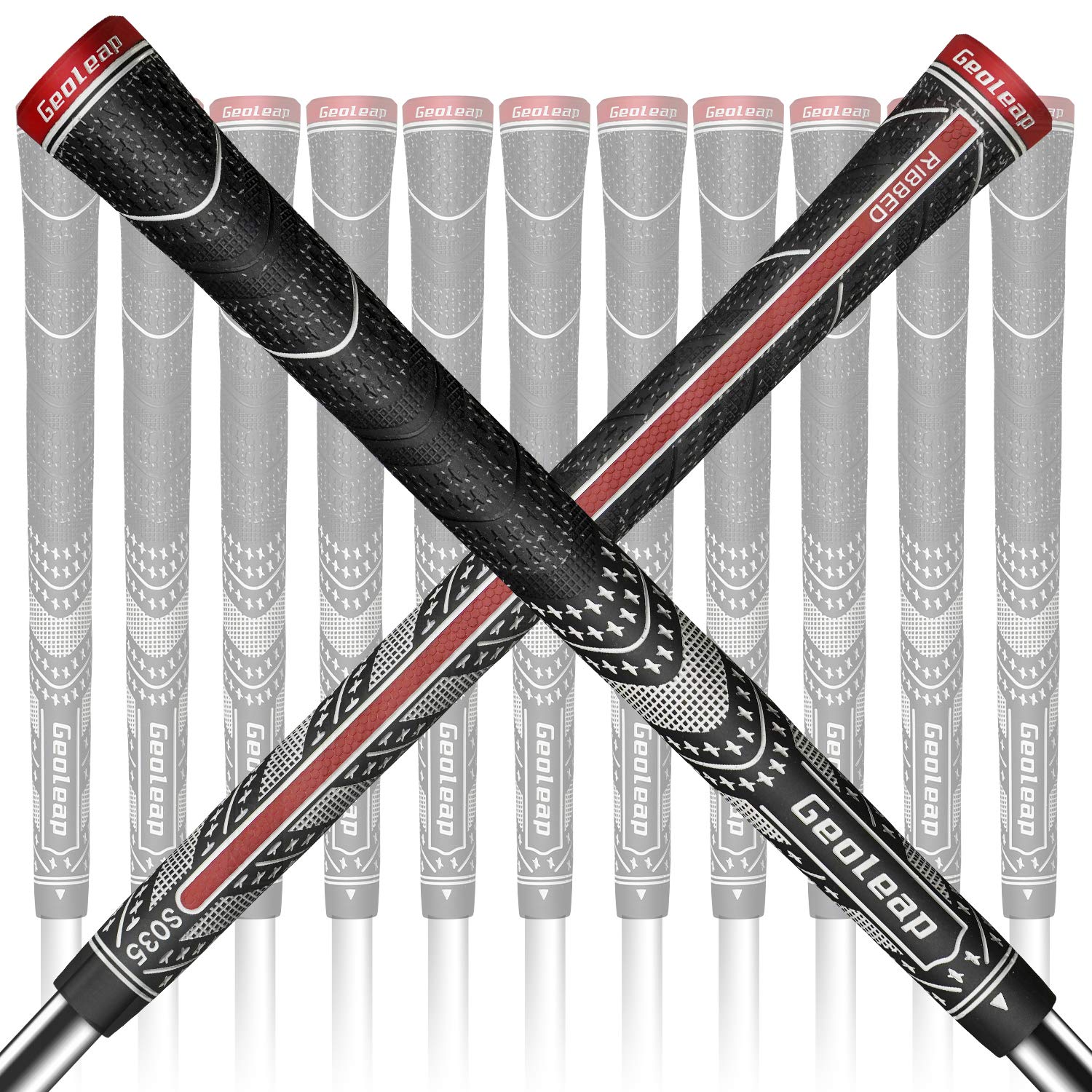 Photo 1 of Geoleap ACE-R Golf Grips Set of 13- Back Rib Improved Control?Multi Compound Rubber And Cord Hybrid Golf Club Grips, Standard/Mdisize, 5 Colors Optional. (Midsize, Black)