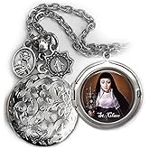St. Clare of Assisi Locket Necklace, Patron Saint Confirmation Gift, Italian Charms, Catholic Jewelry