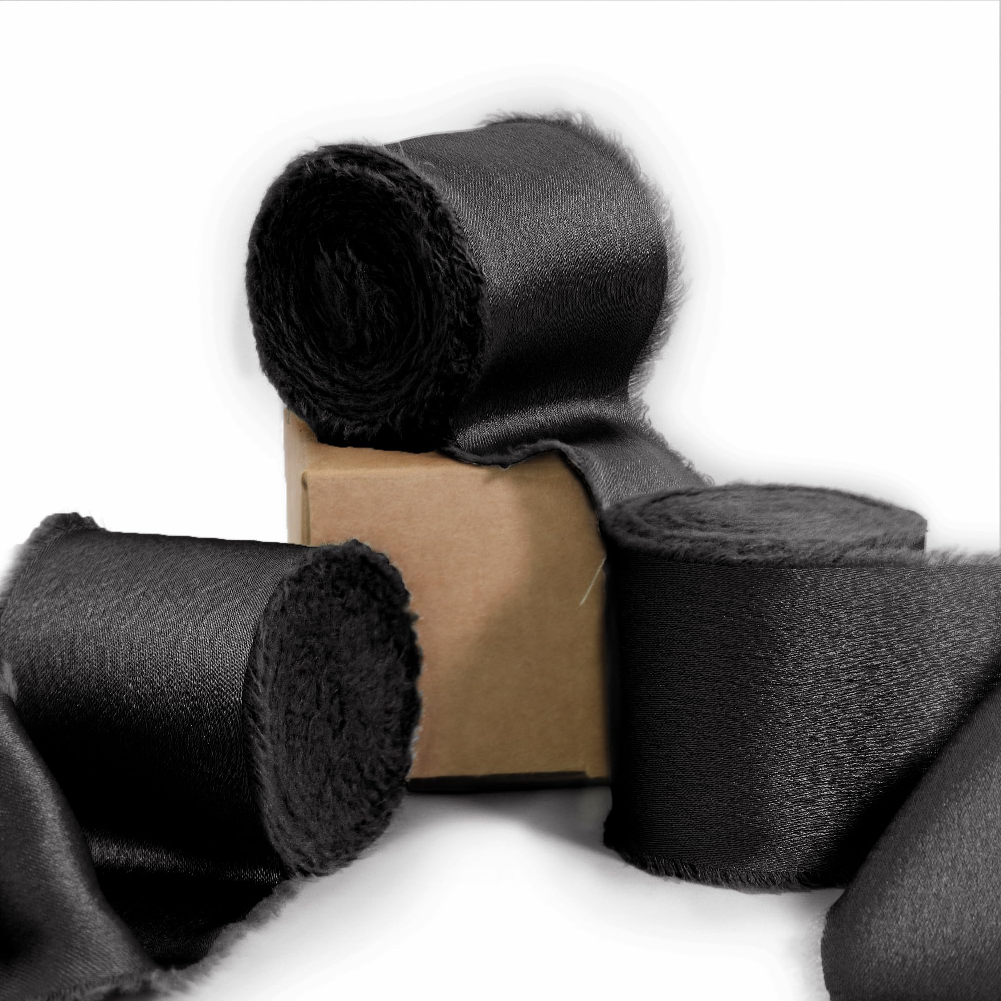 Ligtmor Silk Satin Ribbon 1-1/2 inch x 15 Yard (3.8cm x 13.5m) Handmade Frayed Ribbons for Gift Wrapping Crafts Wedding Flower Bouquet Holiday Décor - Black