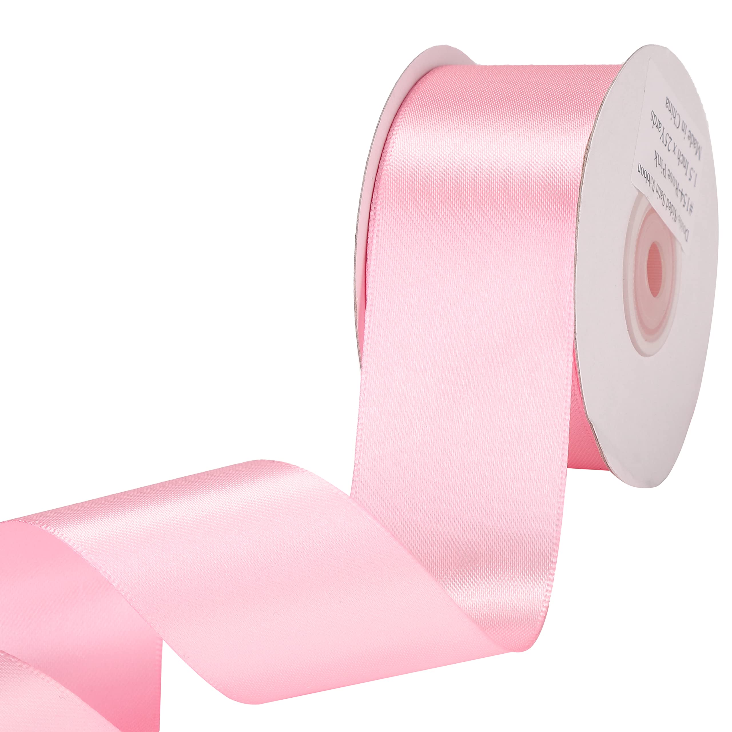 IHKFILAN Satin Ribbon in Rose Pink (38 mm x 22.86 m) - Matt Shiny Gift Elegant Ribbon for Decorating, Crafts, Wrapping Special Gifts, Weddings, Christenings — image 1