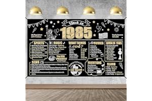 Eiurteao Large 40th Birthday Decorations Back in 1985 Banner Backdrop for Men Women, Happy 40 Birthday Sign Poster Party Supplies, Black Gold Forty Bday Photo Background Decor for Outdoor Indoor