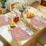 HEYOMART Rainbow Red Round Placemats Set 6 38cm Woven Cotton Polypropylene view 3