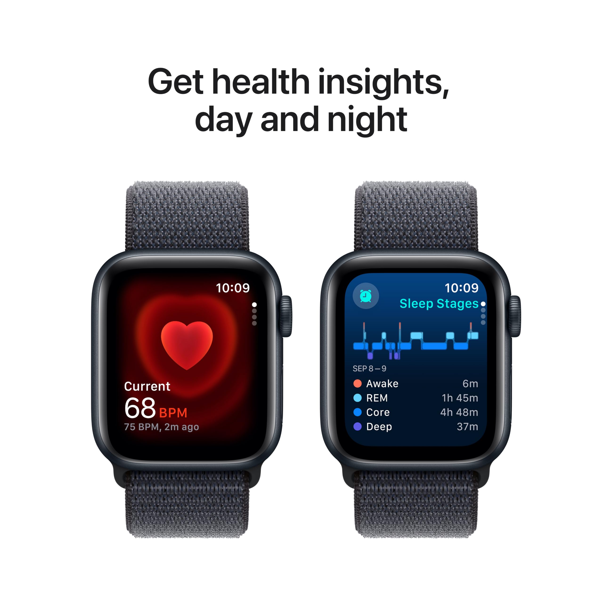 Apple Watch SE (2nd Gen) [GPS 40mm] Smartwatch with Midnight Aluminum Case with Ink Sport Loop One Size. Fitness and Sleep Trackers, Crash Detection, Heart Rate Monitor, Carbon Neutral