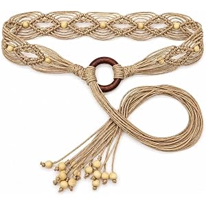 Mavsigak Boho Belt for Women Country Belts Hand Woven Western Belt with Tassel Wide Waist Belt for Dresses Jeans Skirts