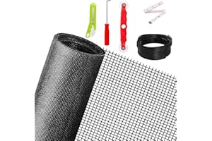 Ouskr Replacement Window Screens Kit, 48X118 Inch Durable Window Screen Mesh for Patio Porch Door Windows, DIY Adjustable Fiberglass Screen Repair Kit with Rolling Tool Hook Ruler Cutter Spline