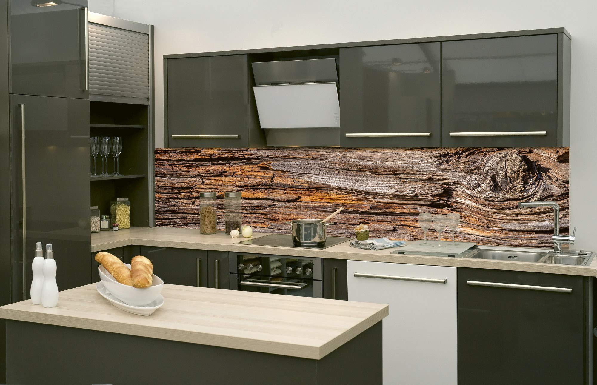 DIMEX LINE Peel and Stick Kitchen Backsplash Sticker Tree BARK | Waterproof Decorative Wall Foil for Kitchen | Made in EU - 260.00 × 60.00 cm