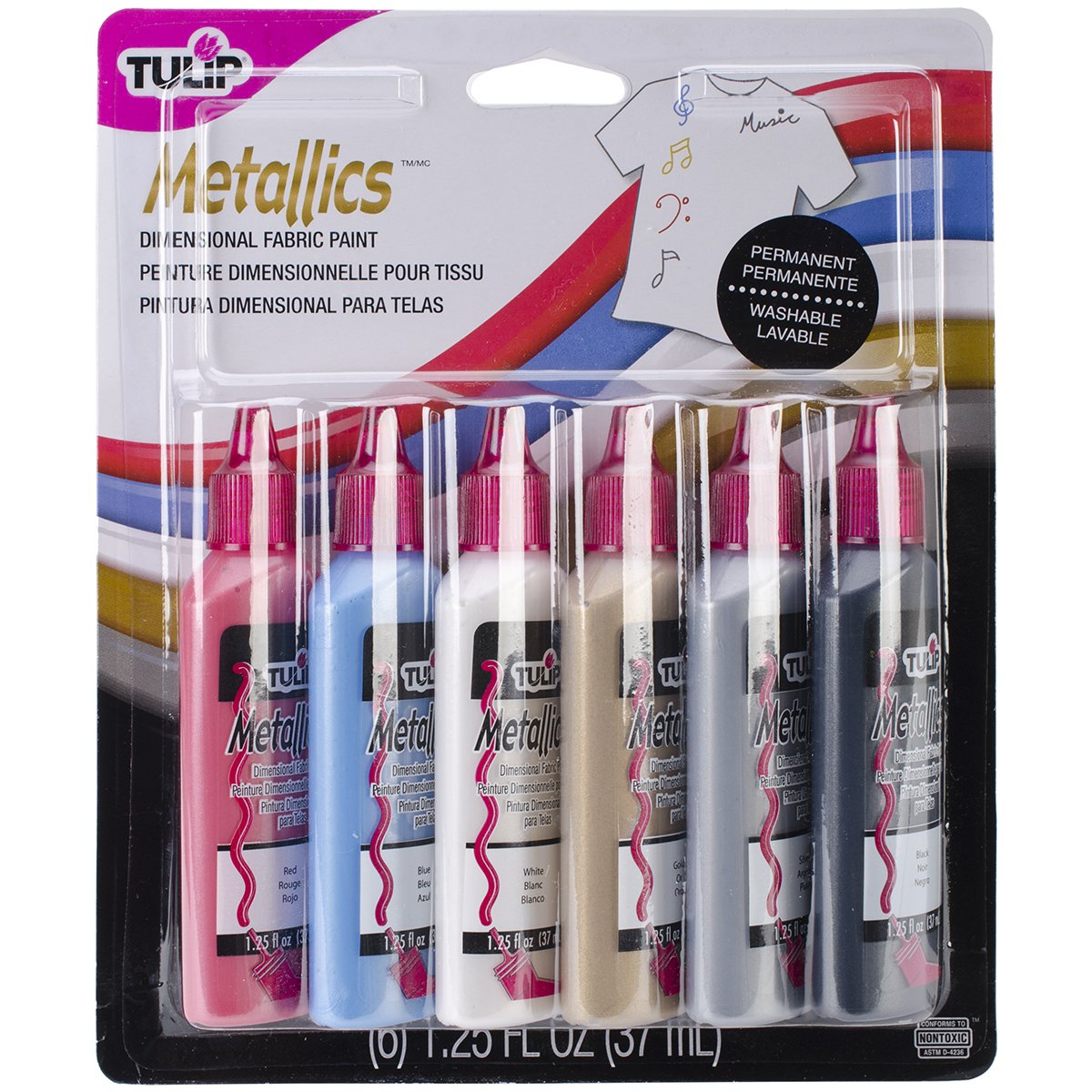 Tulip 3D Fabric Paint Metallic Starter Set - 6 X 37Ml Tubes