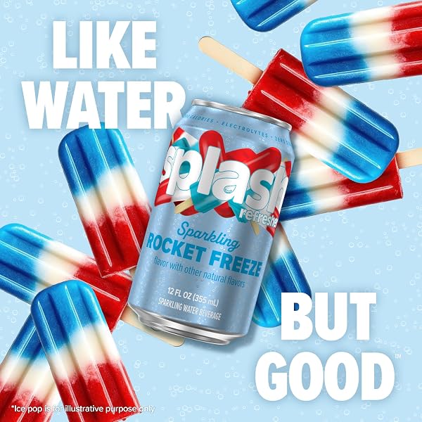 SPLASH REFRESHER SPARKLING WATER, ROCKET FREEZE – 8-PACK, 12 FL OZ CANS – FLAVORED CARBONATED SELTZER WATER WITH ELECTROLYTES, ZERO SUGAR & ZERO CALORIES