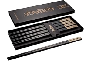 Goldage 5-Pairs Fiberglass Dishwasher-Safe Chopsticks (Long Version Sunset Glow - Gold & Silver)