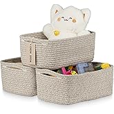 Ordn2Ordn Small Storage Baskets for Organizing, Woven Storage Bins for Shelves, Gift Basket Empty, Cute Decorative Closet Organizer, Baby Rope Basket, Dog Toy Storage, 11x7.5x4.5”, 3Packs Mixed Brown