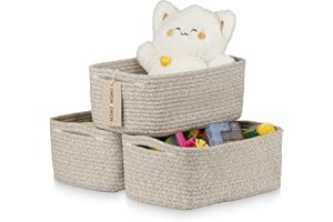 Ordn2Ordn Small Storage Baskets for Organizing, Woven Storage Bins for Shelves, Gift Basket Empty, Cute Decorative Closet Organizer, Baby Rope Basket, Dog Toy Storage, 11x7.5x4.5”, 3Packs Mixed Brown