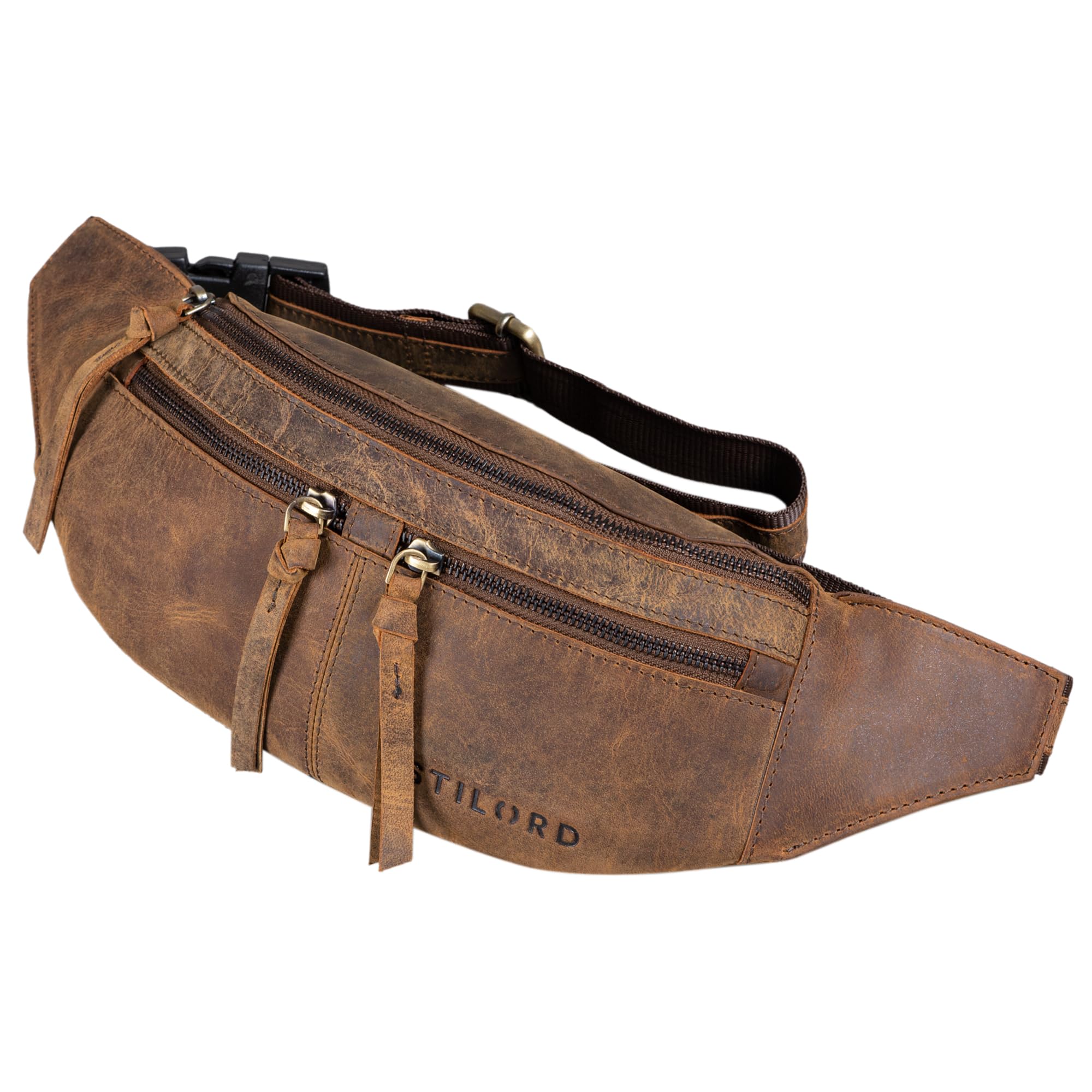 STILORD 'Casimir' Large Leather Hip Bag Vintage Bum Bag for Men Women Waist Bag Modern Belt Pouch for Jogging Festival Travel Genuine Leather, Colour:vinto - Brown