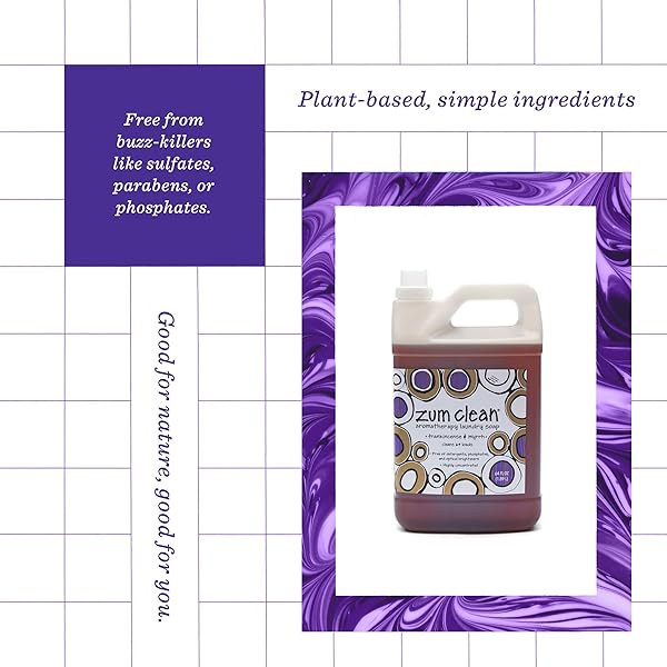 INDIGO WILD ZUM CLEAN LAUNDRY SOAP – PLANT-BASED LIQUID LAUNDRY SOAP – CONTAINS BAKING SODA, ESSENTIAL OILS & SAPONIFIED COCONUT OIL – FRANKINCENSE & MYRRH SCENT – 64 FL OZ