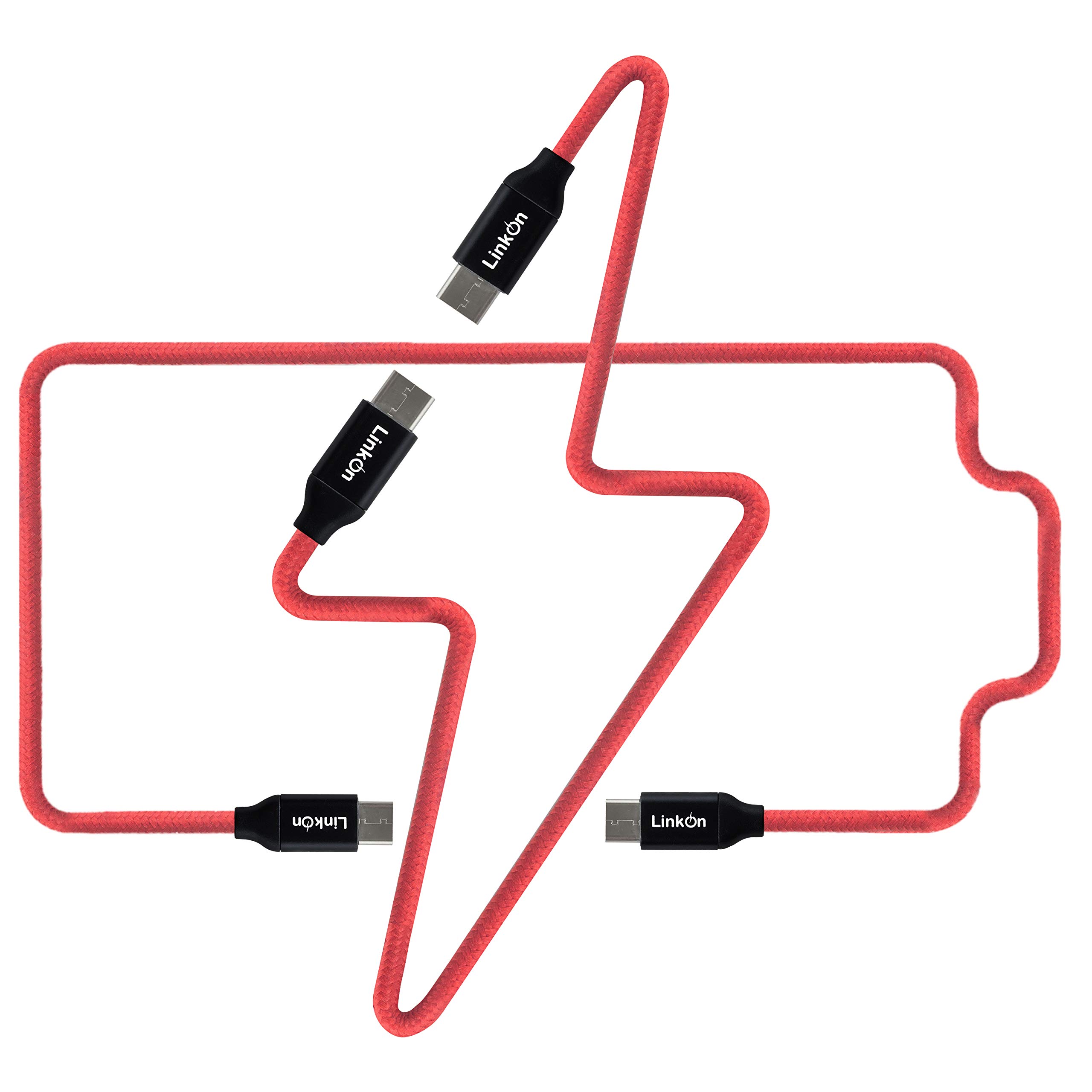 LinkOn USB Type-C Data Sync Quick Charging 60W 20V 3A Cable 2-Pack 3.3ft-5Gbit and 6.6ft-480Mbit Set Power Delivery Compatible with Nintendo Switch MacBook Samsung(Type-C-Red) โ image 1