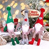 BWFY Christmas Gnome Plush Decorations, Set of 3 Handmade Swedish Tomte Gnomes with Candy Cane, Xmas Santa Elf Doll Ornaments for Home, Fireplace, Table, Holiday Party Decor