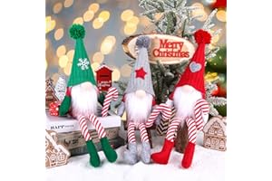 BWFY Christmas Gnome Plush Decorations, Set of 3 Handmade Swedish Tomte Gnomes with Candy Cane, Xmas Santa Elf Doll Ornaments for Home, Fireplace, Table, Holiday Party Decor