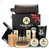 Beard Kit Gifts for Men, Father's Day Birthday Gifts for Men Dad Him, Grooming & Trimming Tool Complete Set, Beard Care Kit with 2 Beard Growth Oil/Balm/Brush/Comb/Shaving Soap/Cup&Storage Bag