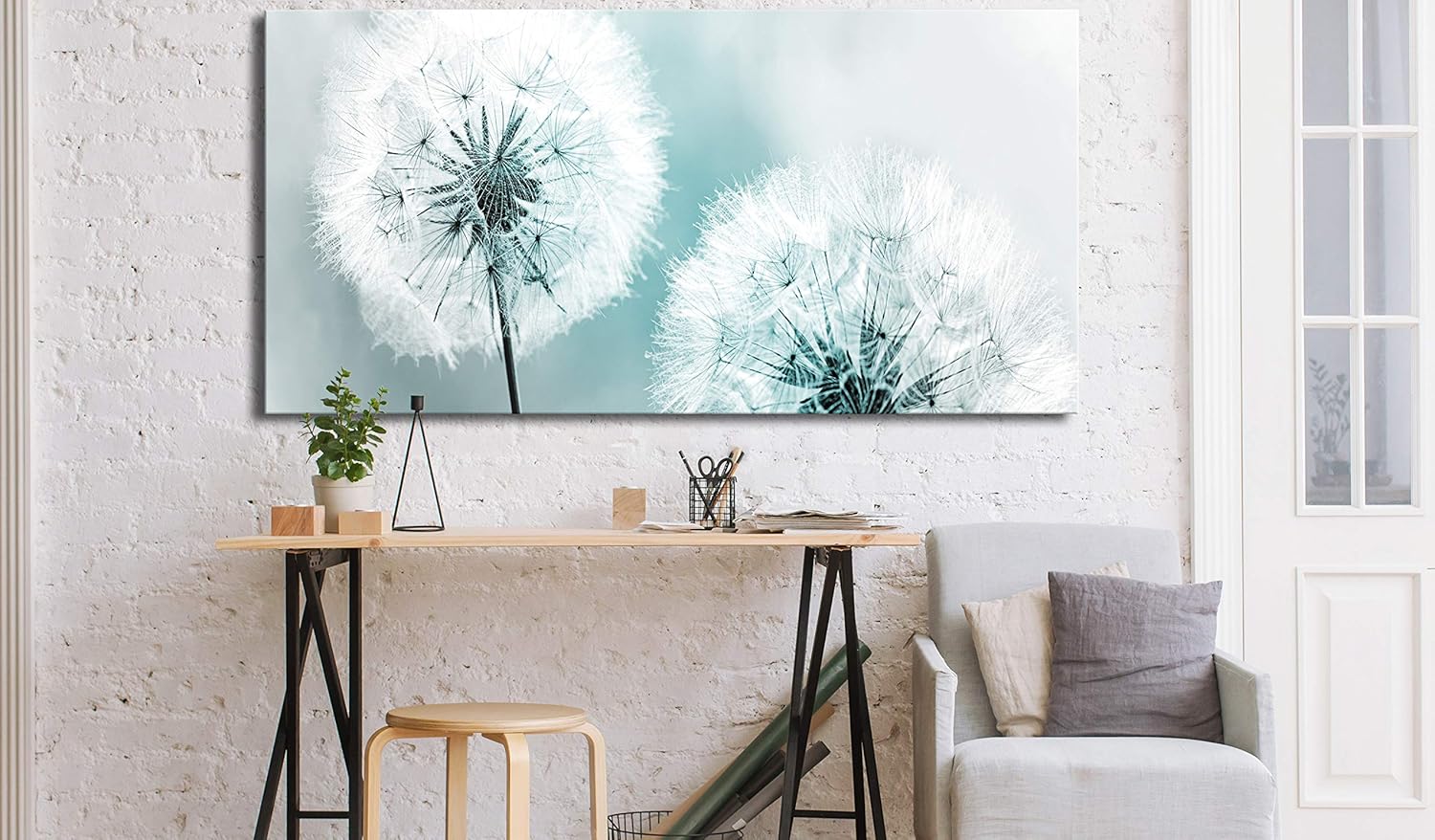 Quadro Su Tela Papaveri 150x75cm - 5 Pezzi Composizione Moderna Per Parete, Colori Rosso E Grigio, Senza Cornice - Foto 11