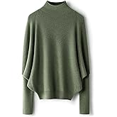 Ciovkis Women's Merino Wool Blend Oversized Sweater 2025 Fall Winter Fashion Mock Neck Batwing Sleeve Knitted Pullover