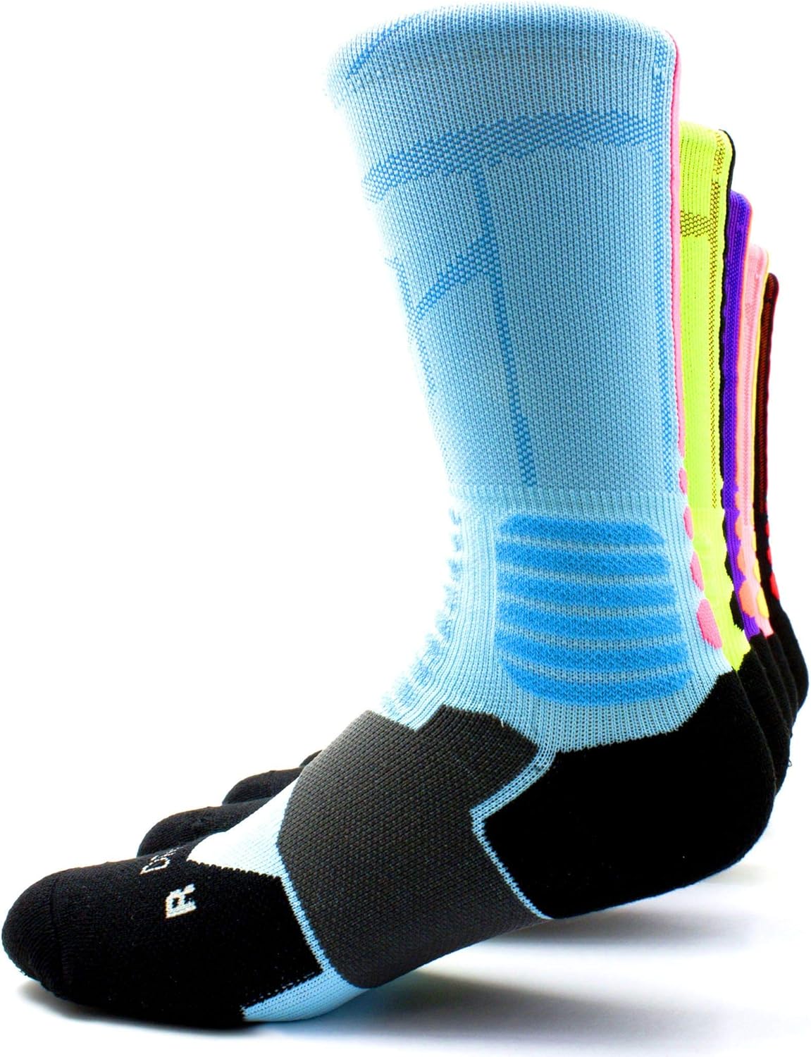 Basketball Socks 5 Pack Athletic Crew Socks Compression Sports Socks for Boy Girl Men Women,A3,Medium: Clothing