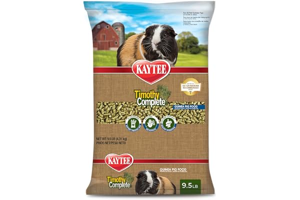 Kaytee Timothy Complete Guinea Pig Food, Made with Timothy Hay, High in Fiber, Supports Dental Health and Digestion, Long-lasting Vitamin C, 9.5 pounds