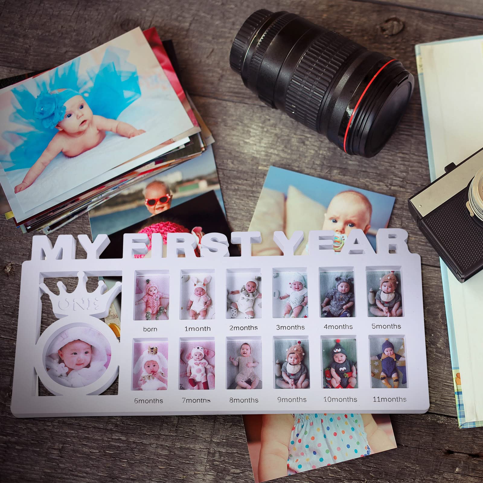 Unittype My First Year Baby Picture Frame Newborn Baby's First Twelve Months Photo Collage,12 Month Milestone Keepsake Frame for Photo Memories Baby 1st Birthday Mothers Day Gift(White)