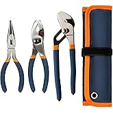 MANUFORE 3-Piece Pliers Set, 6 Inch Long Nose,6 Inch Slip Joint, 8 Inch Water Pump Pliers, Multi-Purpose Hand Tools for DIY and Home Use