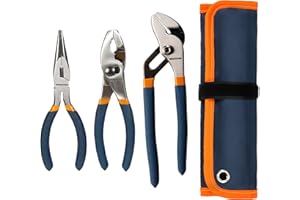 MANUFORE 3-Piece Pliers Set, 6 Inch Long Nose,6 Inch Slip Joint, 8 Inch Water Pump Pliers, Multi-Purpose Hand Tools for DIY and Home Use