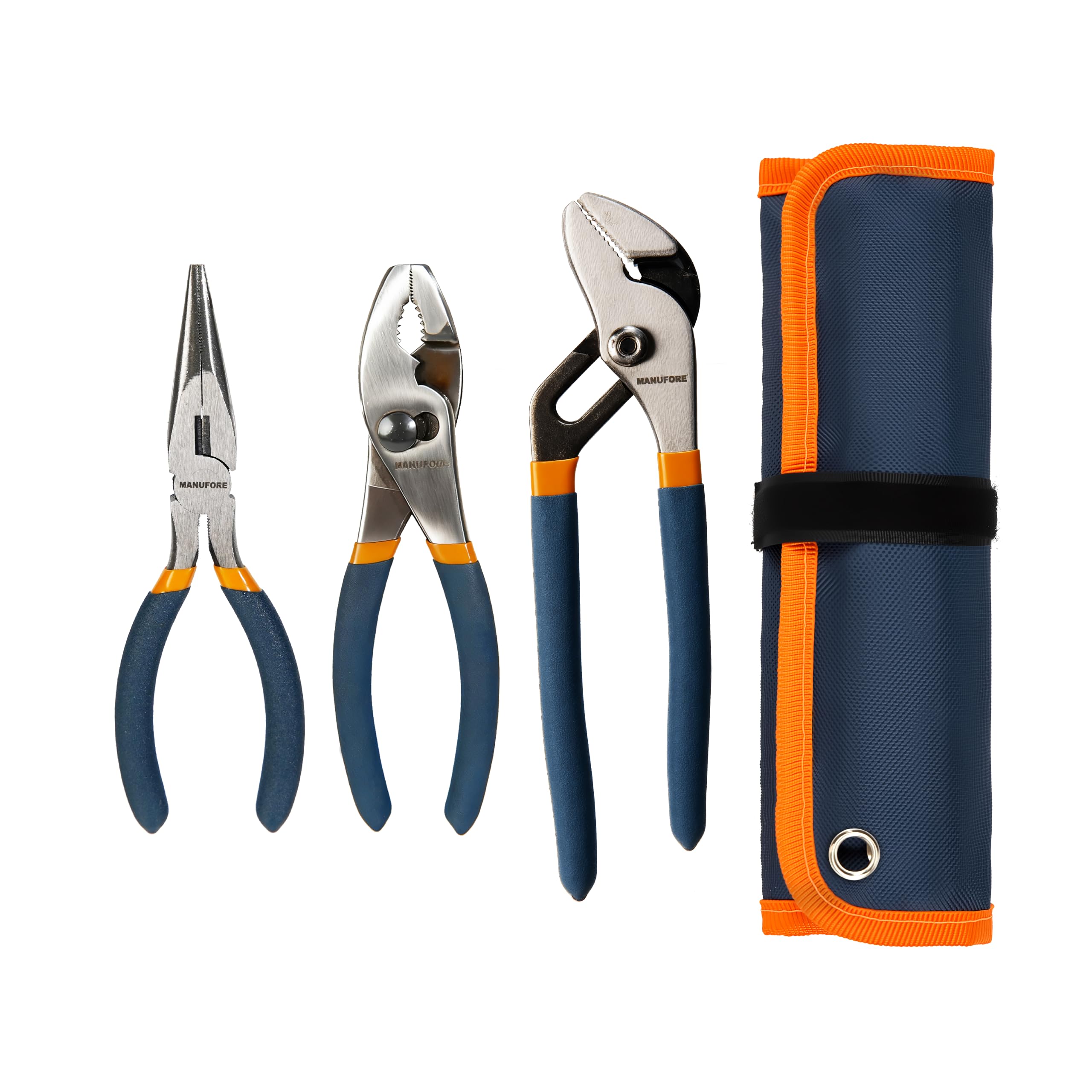 Photo 1 of MANUFORE 3-Piece Pliers Set, 6 Inch Long Nose,6 Inch Slip Joint, 8 Inch Water Pump Pliers, Multi-Purpose Hand Tools for DIY and Home Use